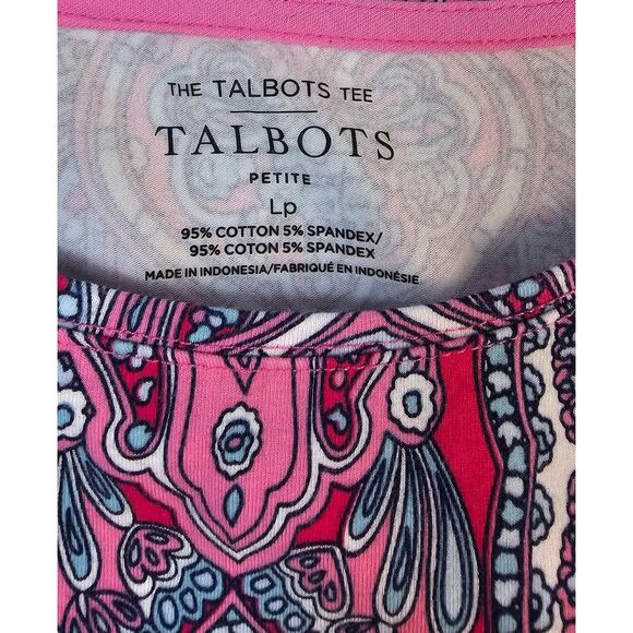 Talbots NWOT Medallion pink LP Large PETITE pima soft 3/4 sleeve top bright fun - Picture 4 of 6